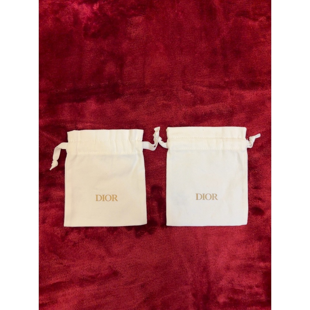 Christian Dior Set of 2 Small Cotton Canvas Drawstring Dust Bags Off-White Gold